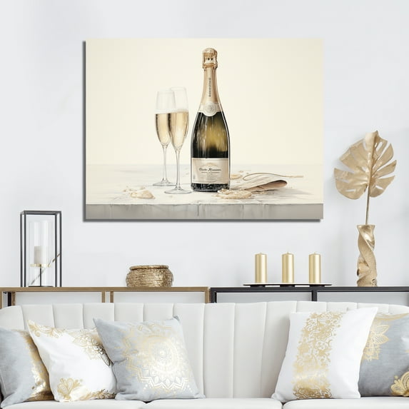 Designart "Curved Champagne Glasses" Champagne Canvas Wall Art
