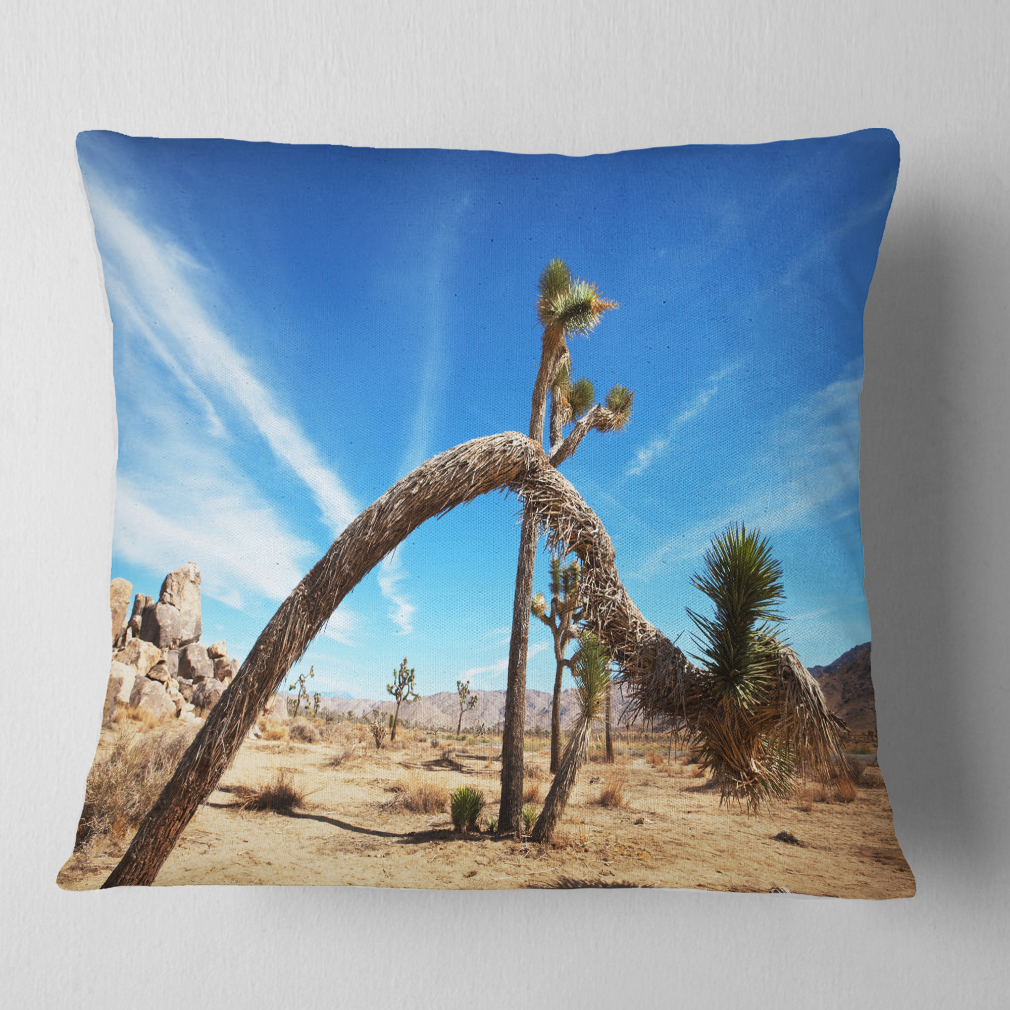 Designart Curved Joshua Tree in Desert - Landscape Wall Throw Pillow - 16x16