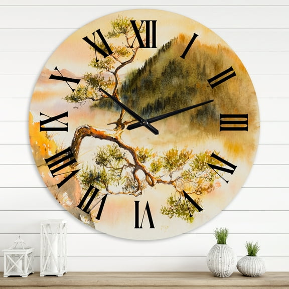 Designart 'Curved Pine Tree On The Top Of Sokolica Peak' Traditional Wall Clock