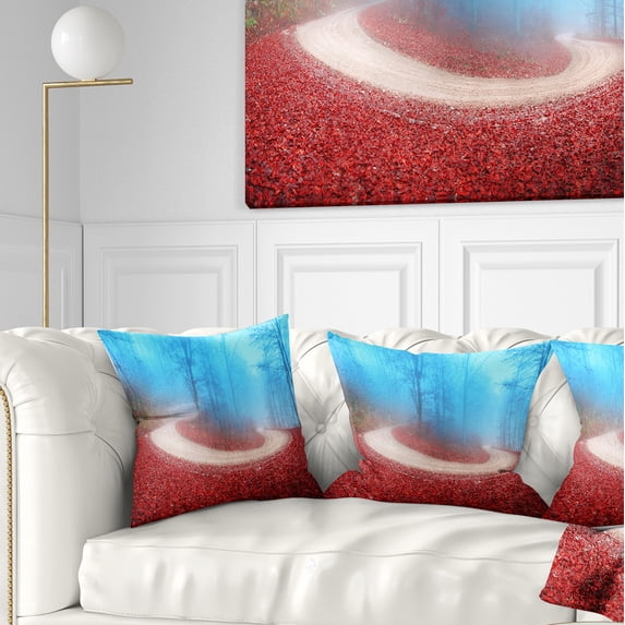 Designart Curved Road in Autumn Forest - Landscape Photo Throw Pillow - 16x16