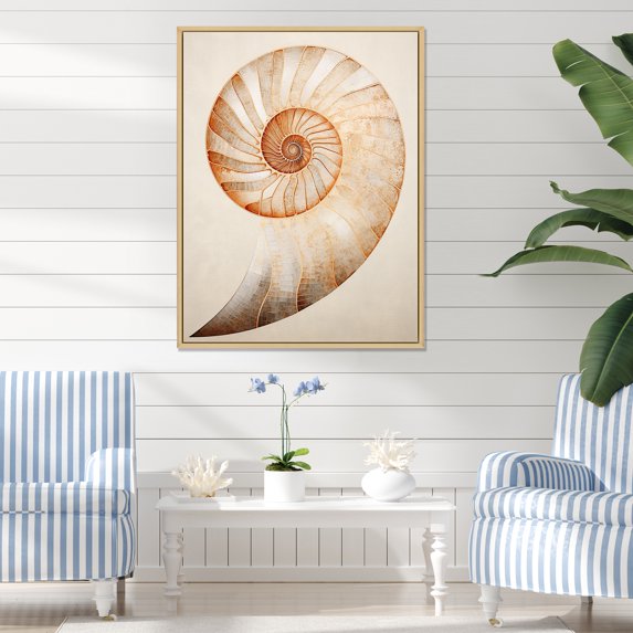 Designart "Curves Of Copper In Nautilus Spiral I" Nautilus Floater Framed Canvas Prints