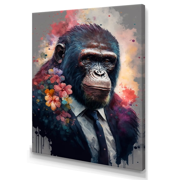 Designart Cute Ape Floral Art Canvas Wall Art