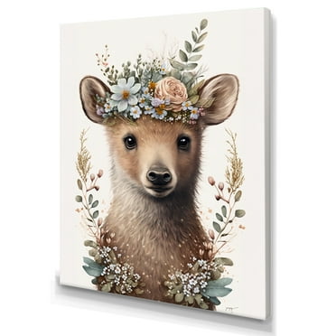 Designart Cute Baby Bear With Floral Crown II Canvas Wall Art
