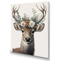Designart Cute Baby Caribou With Floral Crown IV Canvas Wall Art