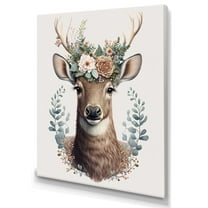 Designart Cute Baby Caribou With Floral Crown V Canvas Wall Art