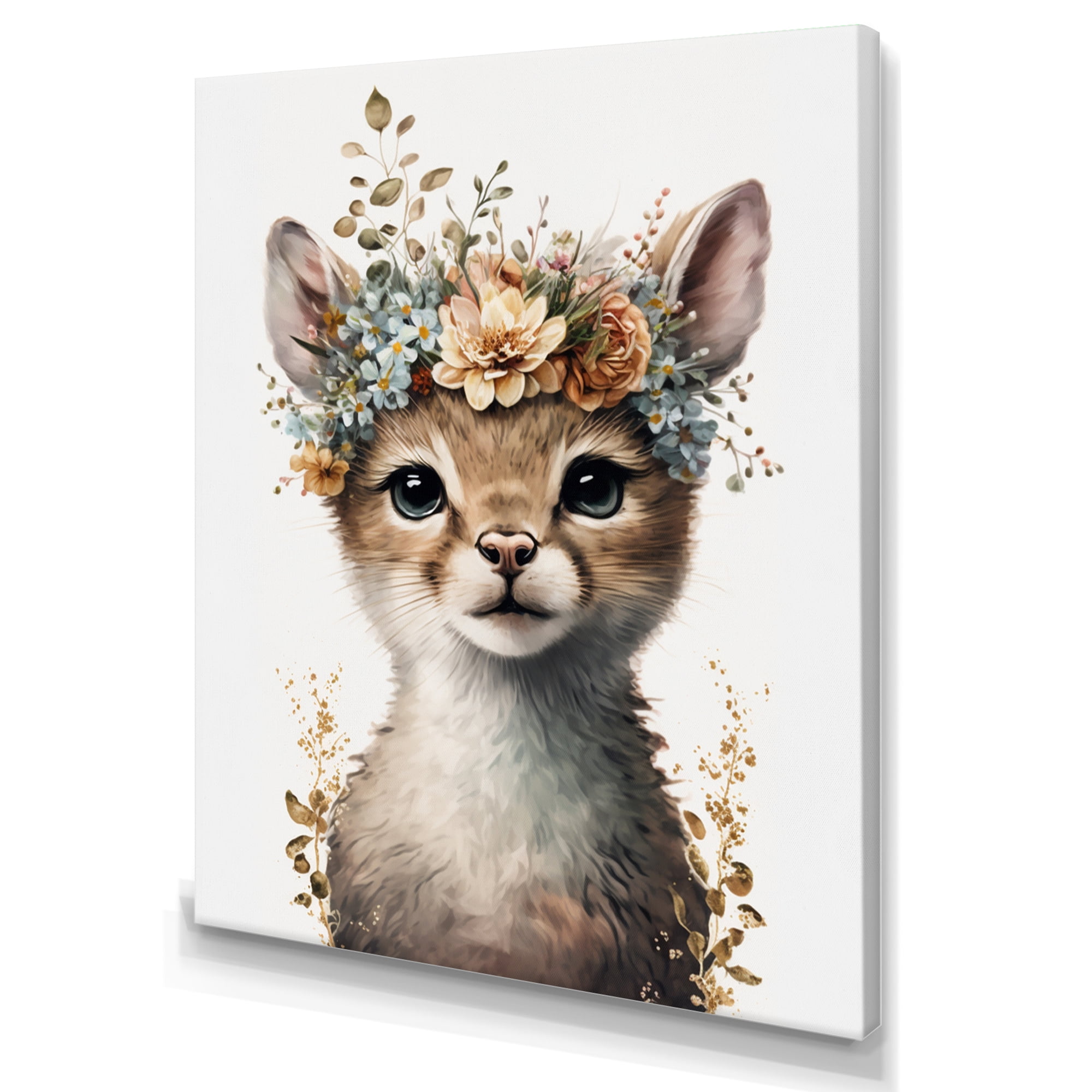Designart Cute Baby Cat With Floral Crown I Canvas Wall Art