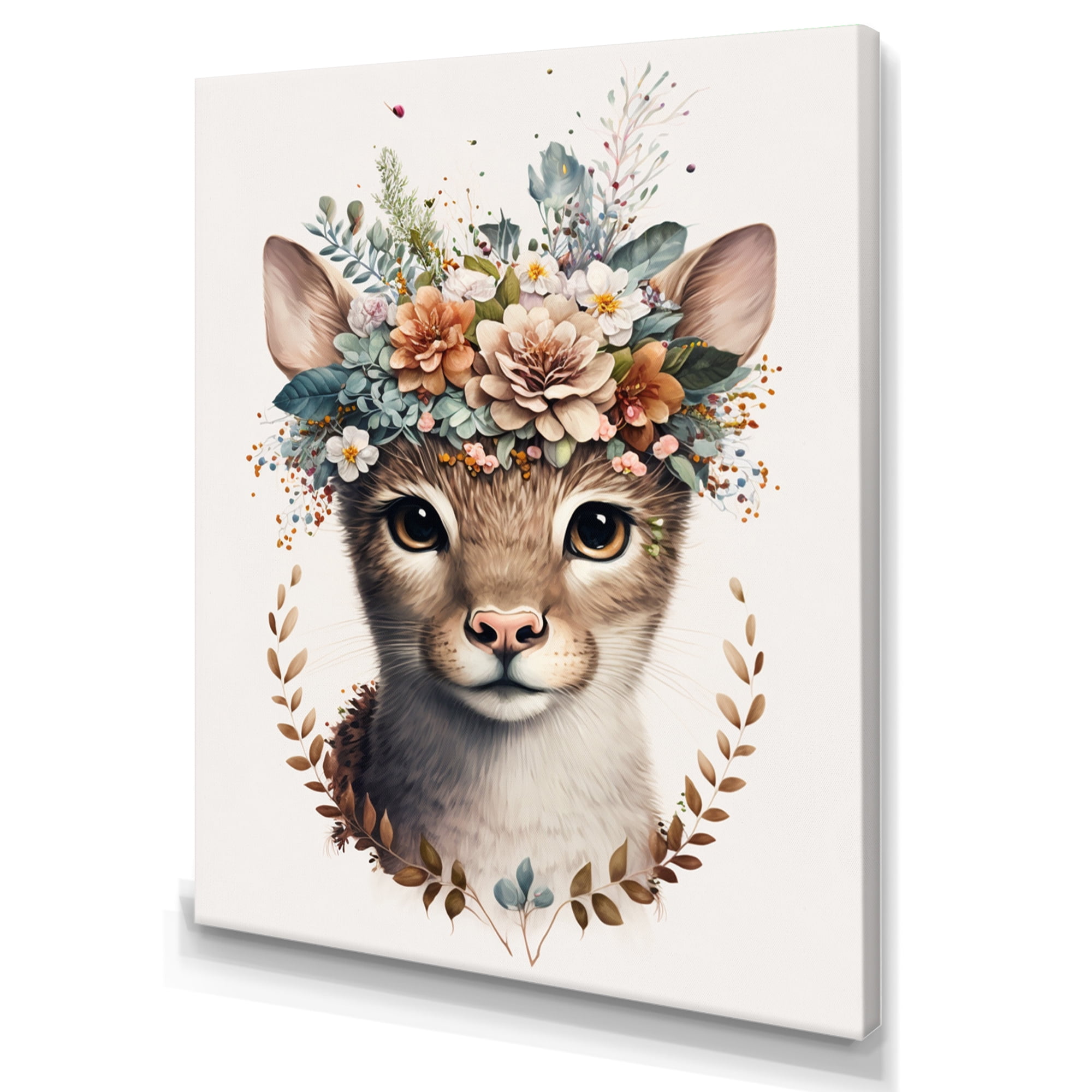 Designart Cute Baby Cat With Floral Crown II Canvas Wall Art