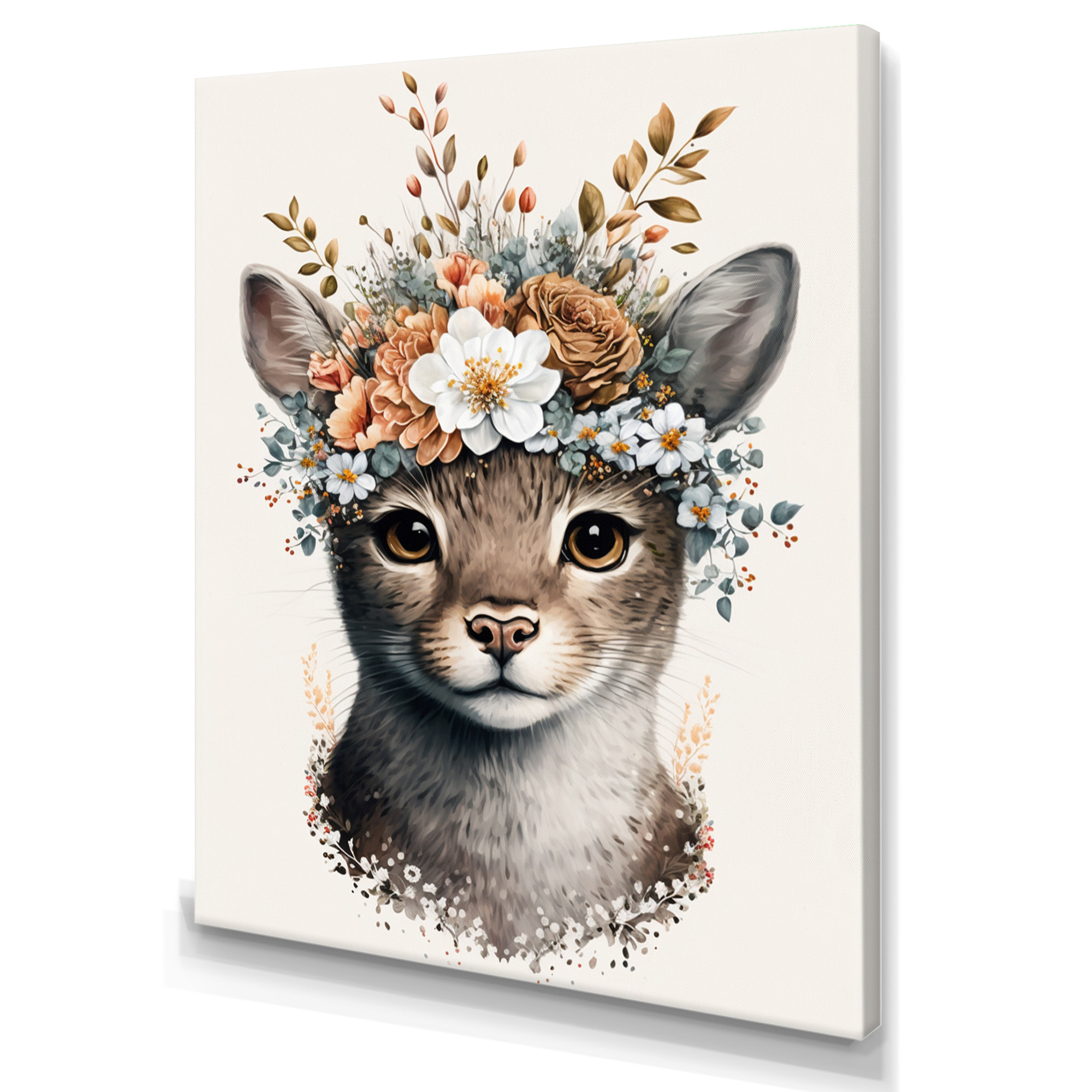 Designart Cute Baby Cat With Floral Crown III Canvas Wall Art