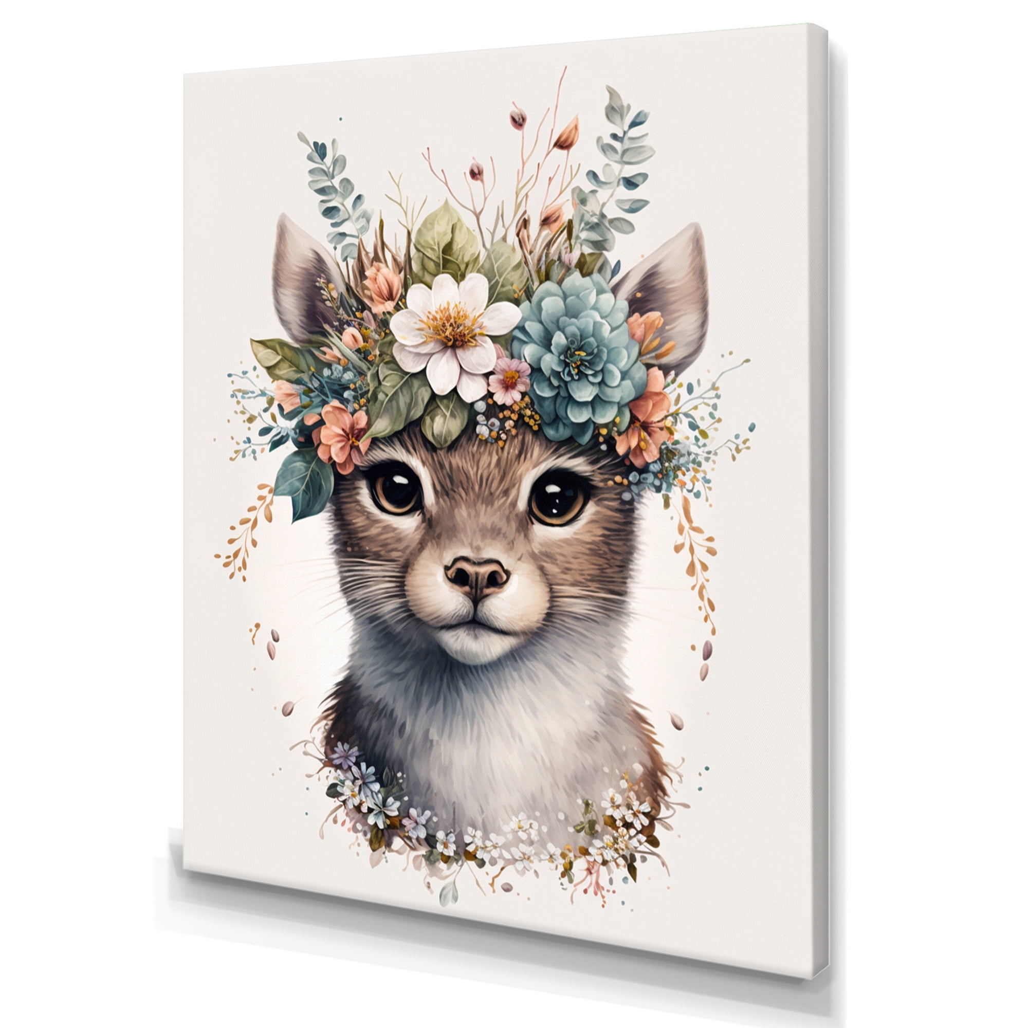 Designart Cute Baby Cat With Floral Crown IV Canvas Wall Art