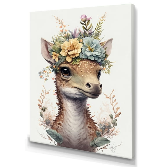 Designart Cute Baby Dinosaur With Floral Crown Canvas Wall Art