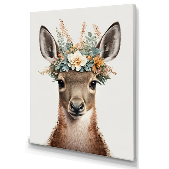 Designart Cute Baby Kangaroo With Floral Crown Canvas Wall Art