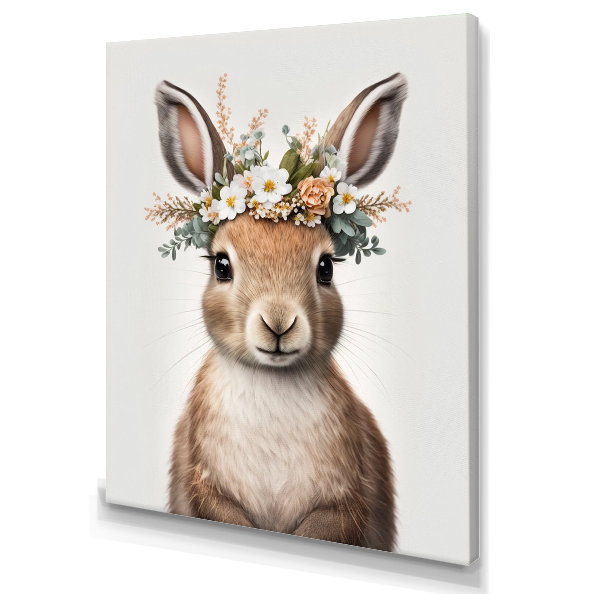 Designart Cute Baby Rabbit With Floral Crown II Canvas Wall Art