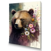 Designart Cute Bear Floral Art I Canvas Wall Art