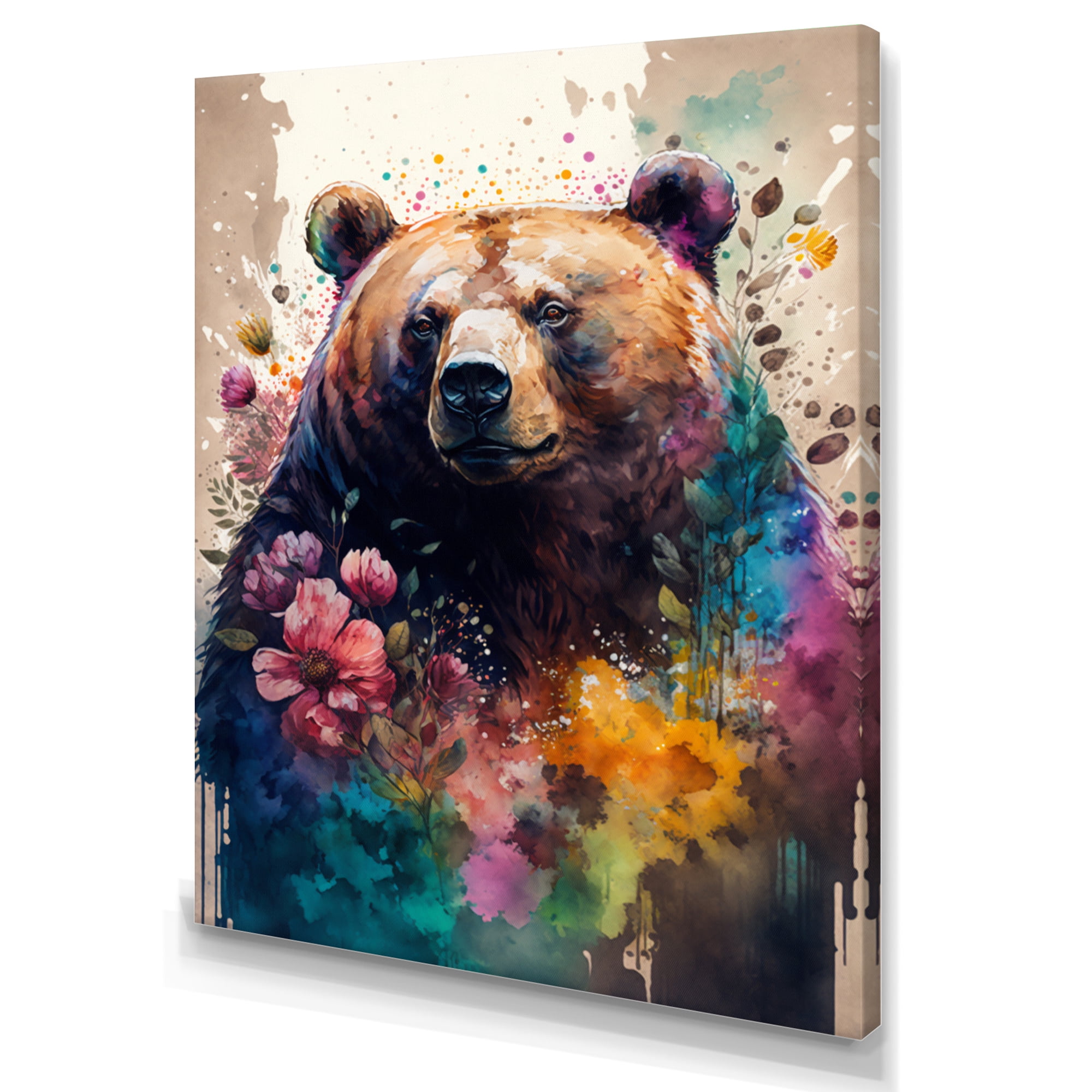 Designart Cute Bear Floral Art II Canvas Wall Art