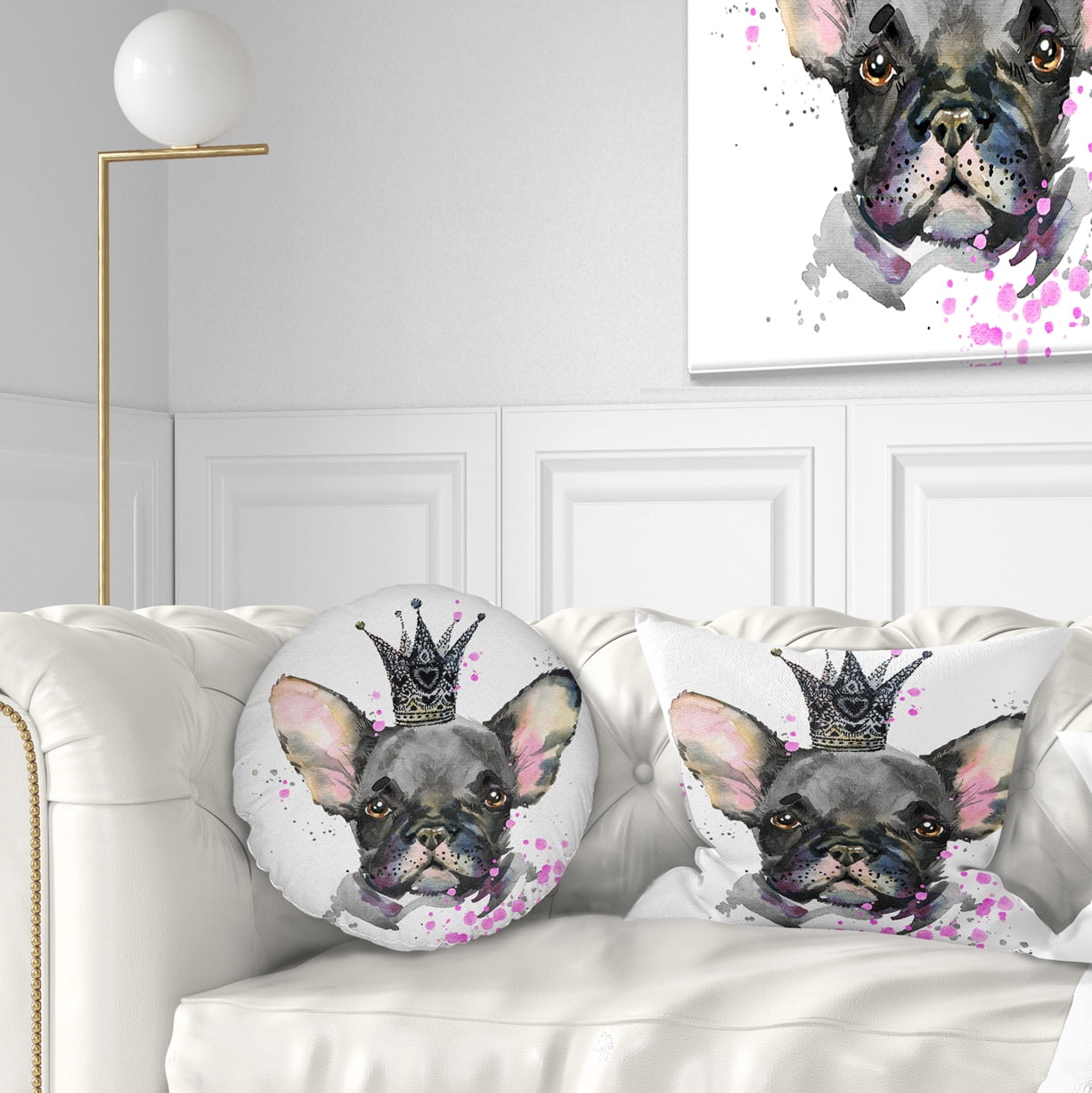 Designart Cute Black Dog with Crown - Animal Throw Pillow - 12x20