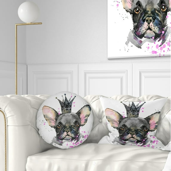 Designart Cute Black Dog with Crown - Animal Throw Pillow - 12x20