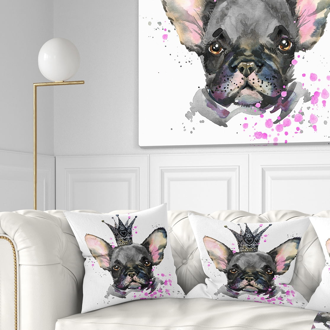 Designart Cute Black Dog with Crown - Animal Throw Pillow - 16x16