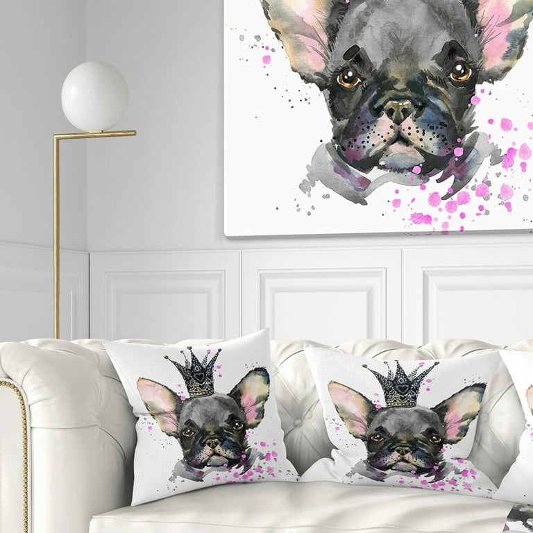 Designart Cute Black Dog with Crown Animal Throw Pillow 16x16