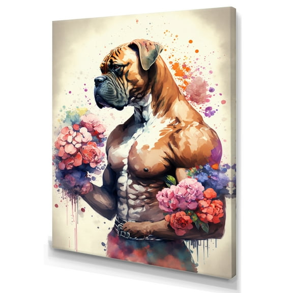 Designart Cute Boxers Floral Art Canvas Wall Art