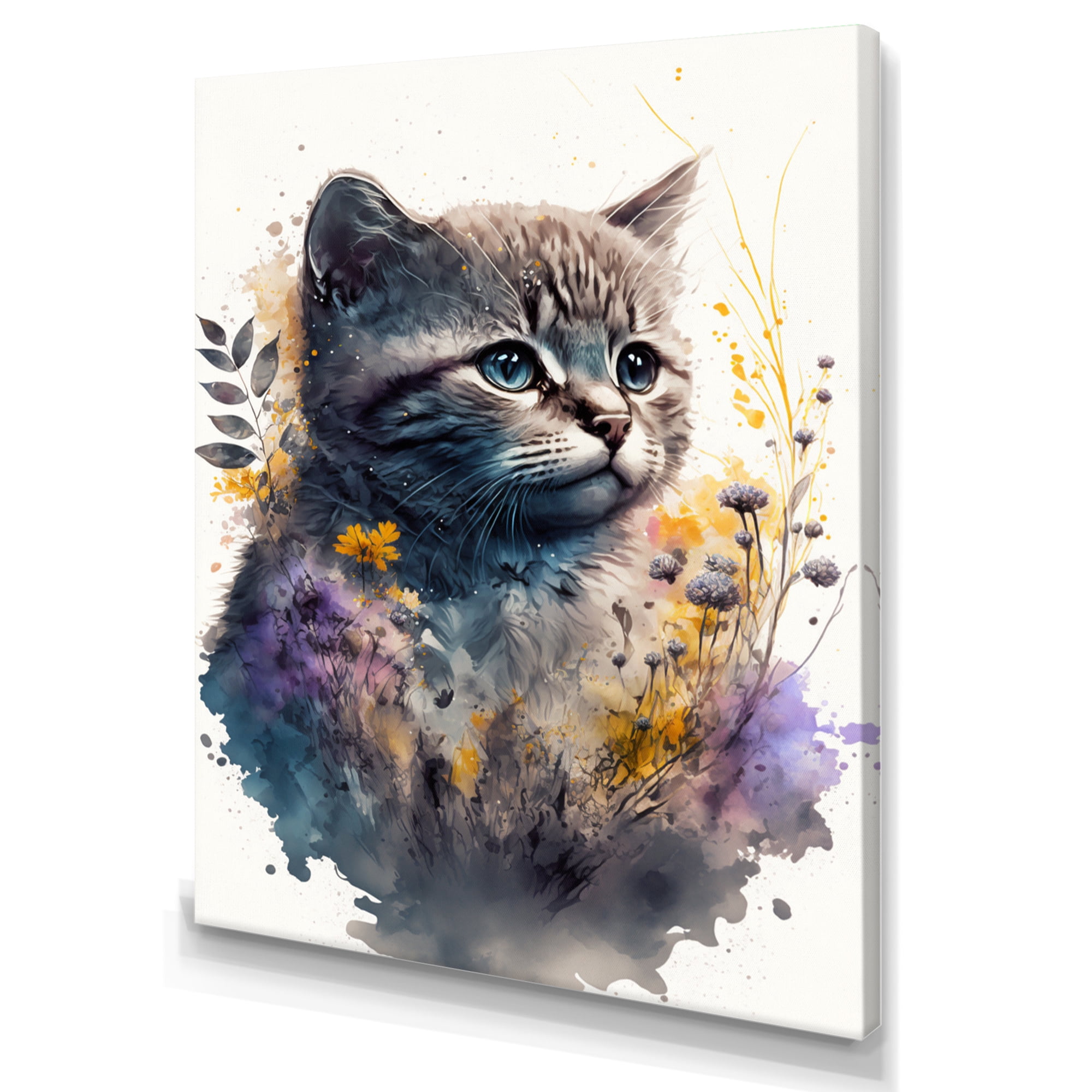 Designart Cute British Cat Floral Art I Canvas Wall Art