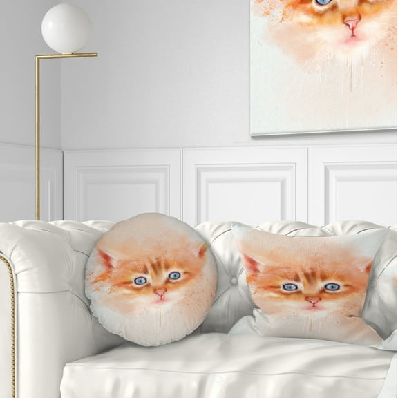 Designart Cute Brown Cat Watercolor - Animal Throw Pillow - 12x20
