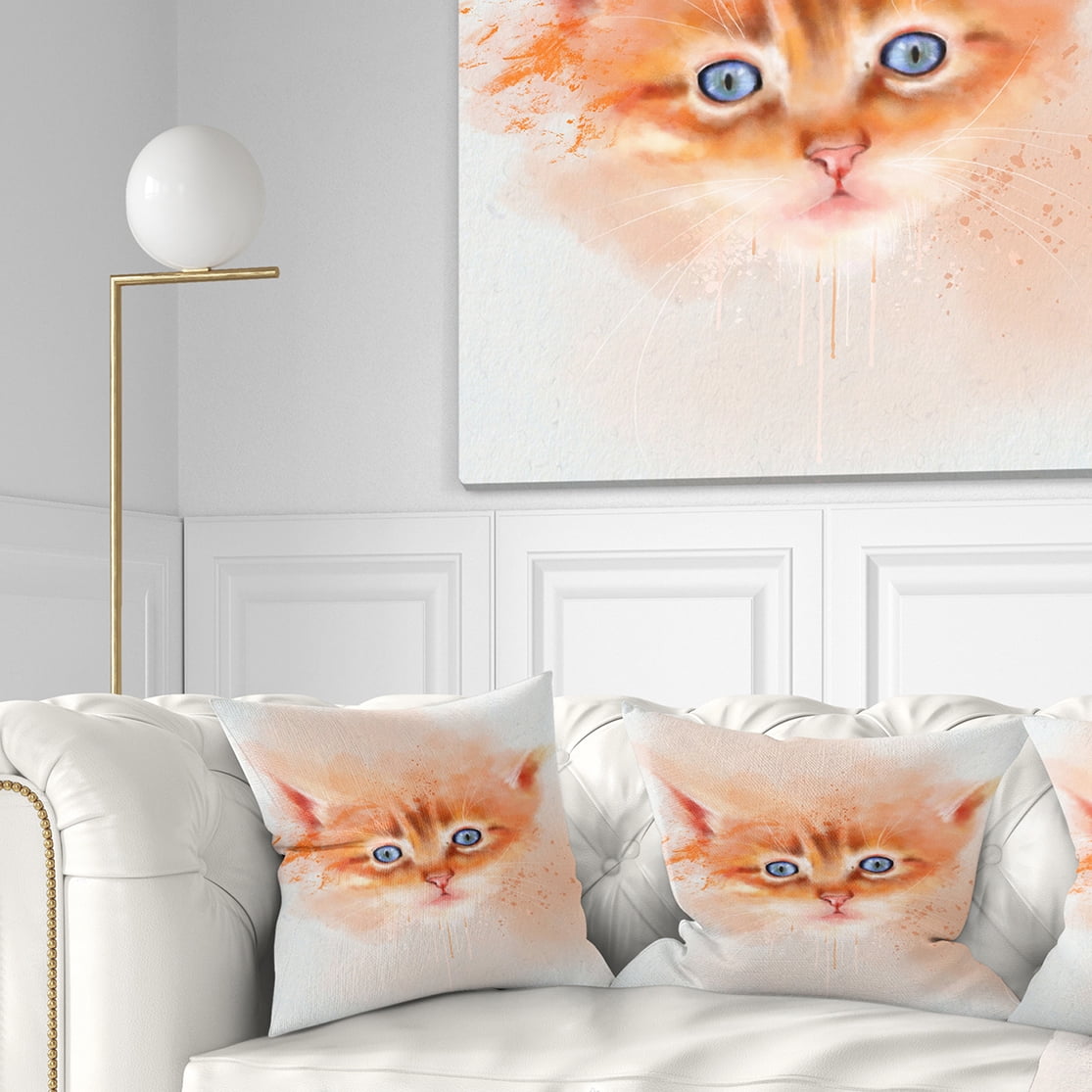 Designart Cute Brown Cat Watercolor - Animal Throw Pillow - 18x18