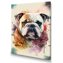 Designart Cute Bulldogs Floral Art Canvas Wall Art