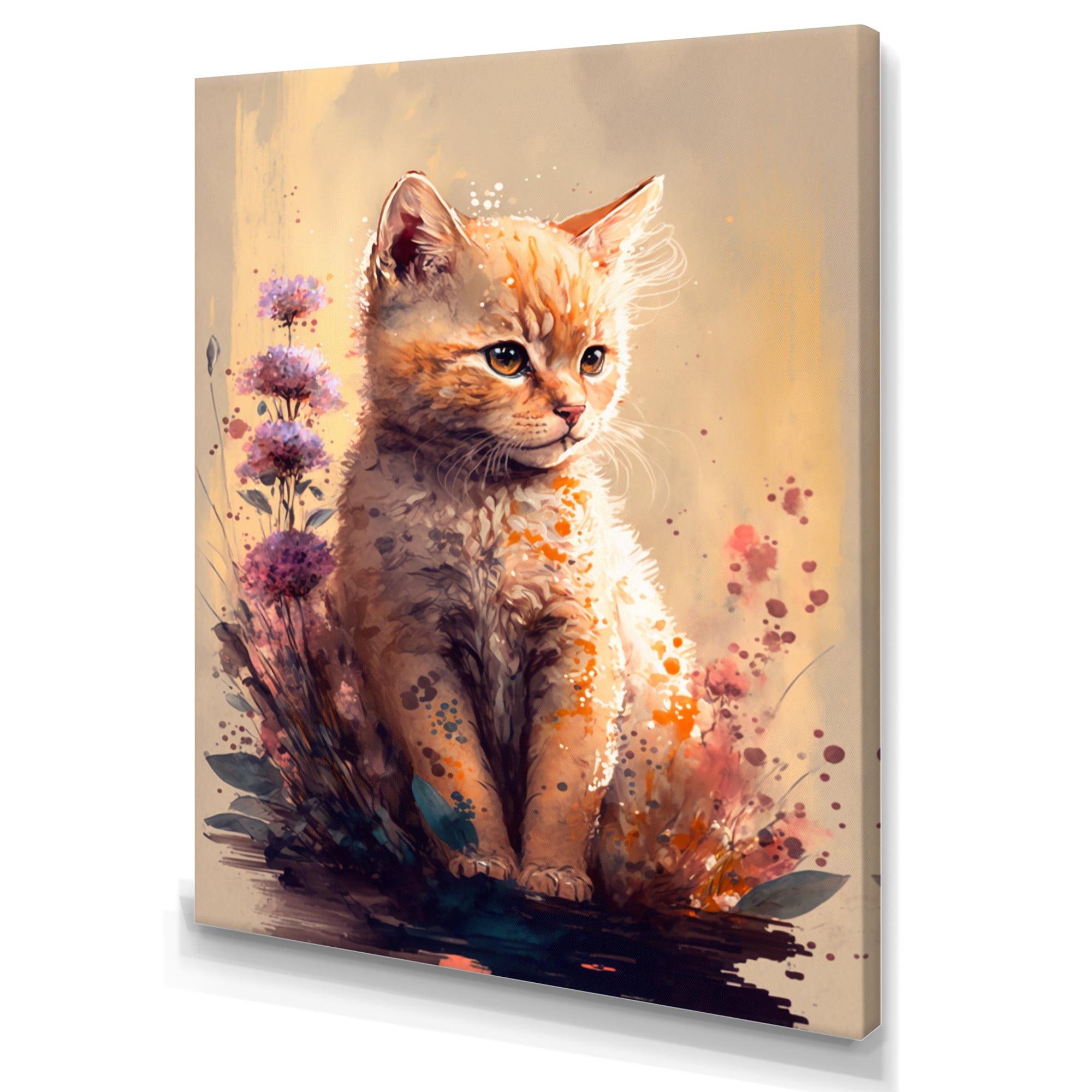 Designart Cute Cat Floral Art I Canvas Wall Art
