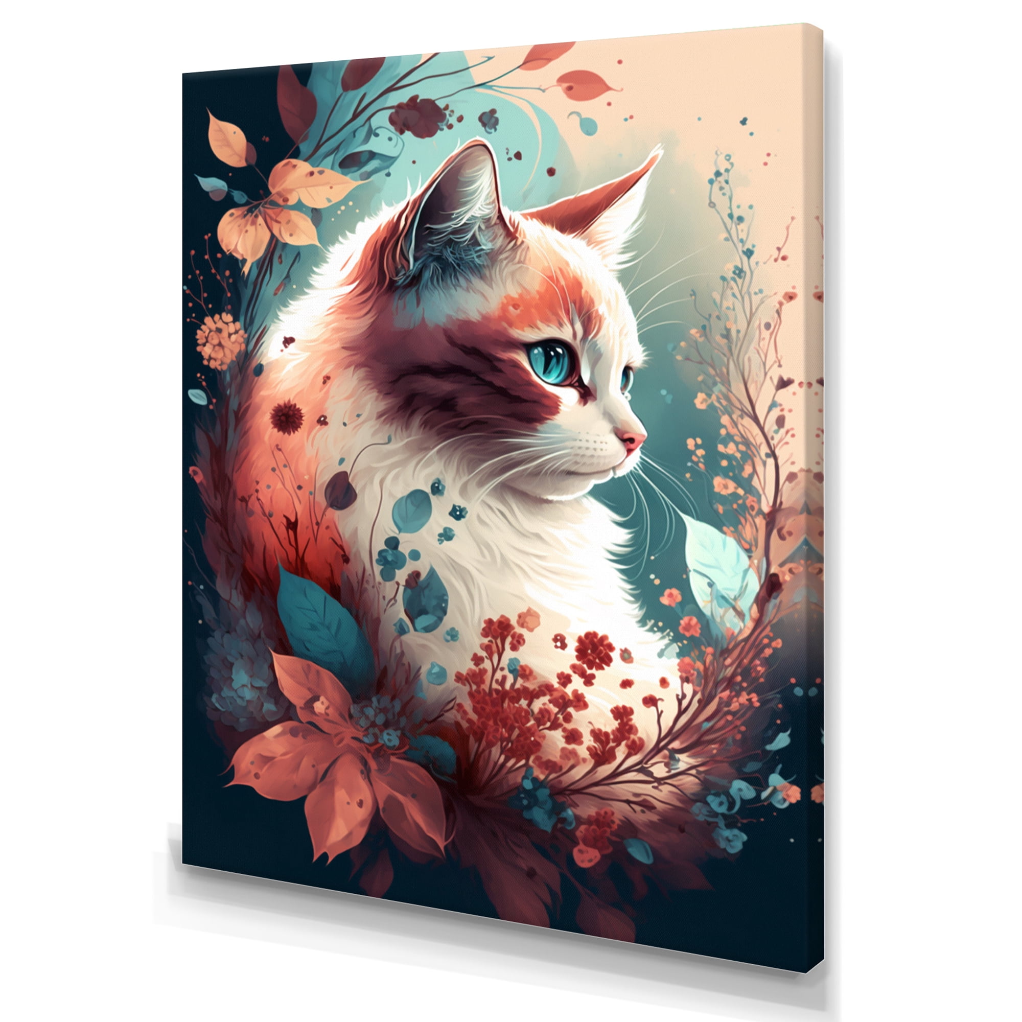 Designart Cute Cat Floral Art II Canvas Wall Art
