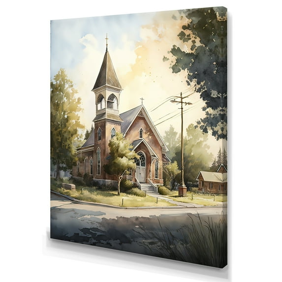 Designart Cute Church In A Small Town Canvas Wall Art