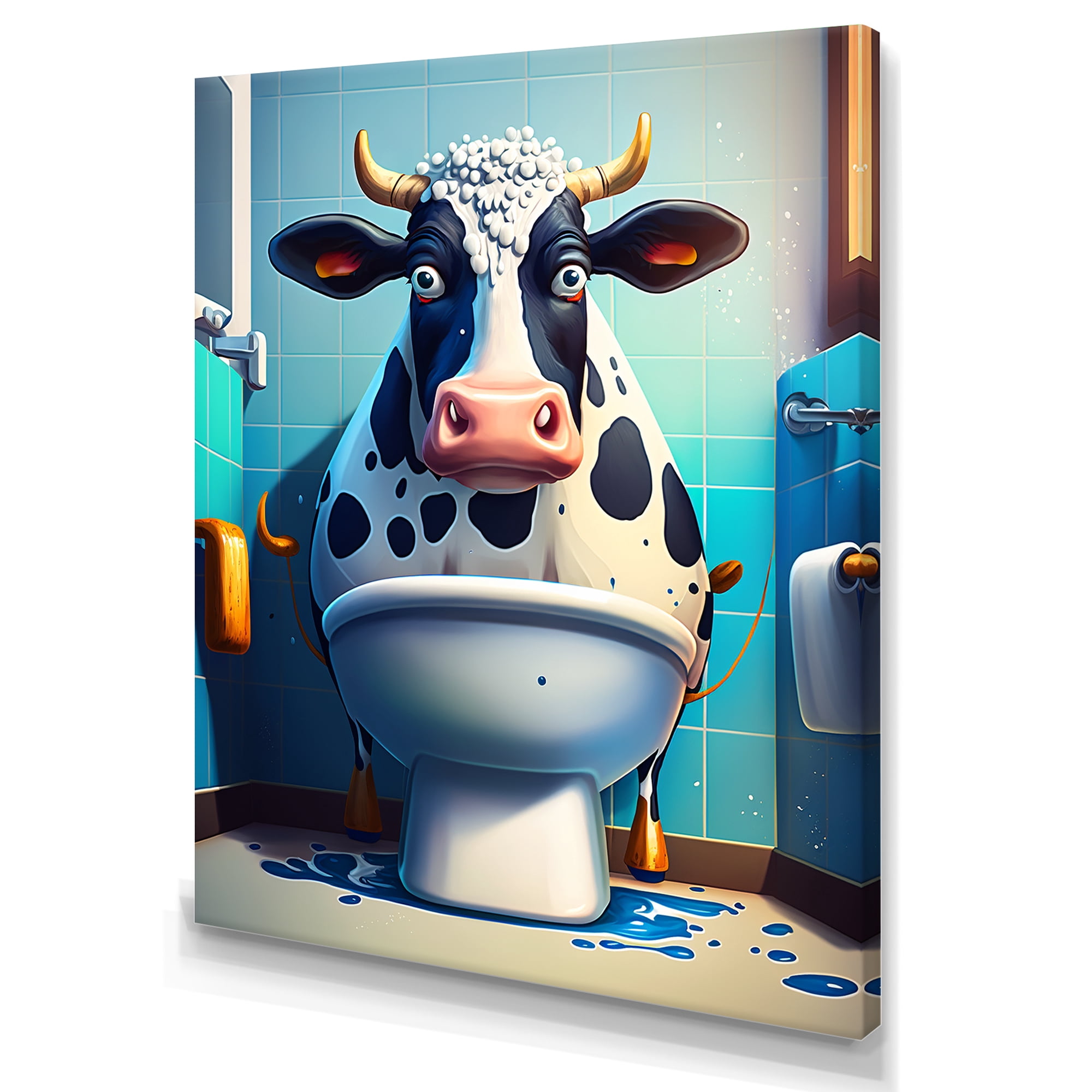 Designart Cute Cow On Toilet Canvas Wall Art