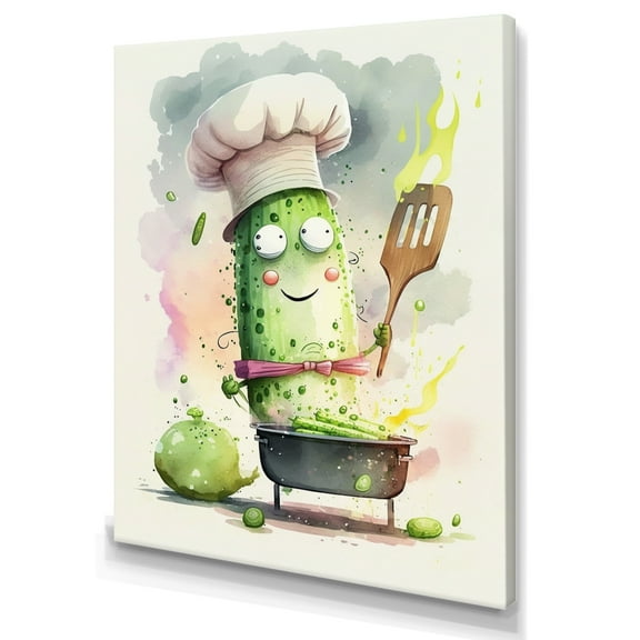 Designart Cute Cucumber With Chef Hat I Canvas Wall Art