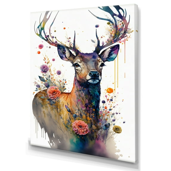 Designart Cute Deer Floral Art I Canvas Wall Art