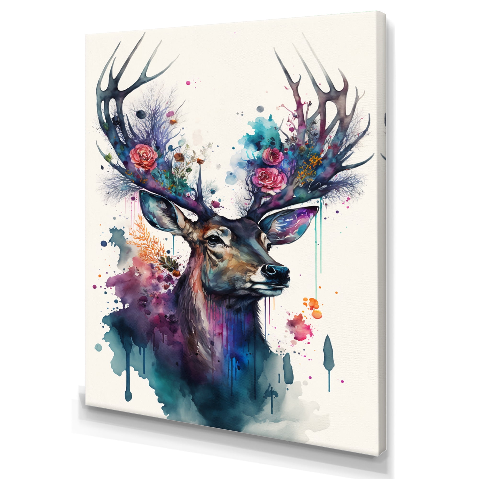 Designart Cute Deer Floral Art II Canvas Wall Art