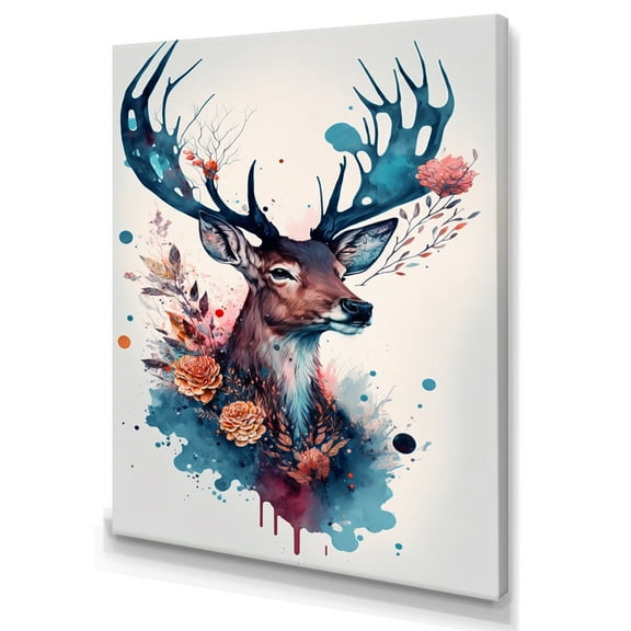 Designart Cute Deer Floral Art III Canvas Wall Art