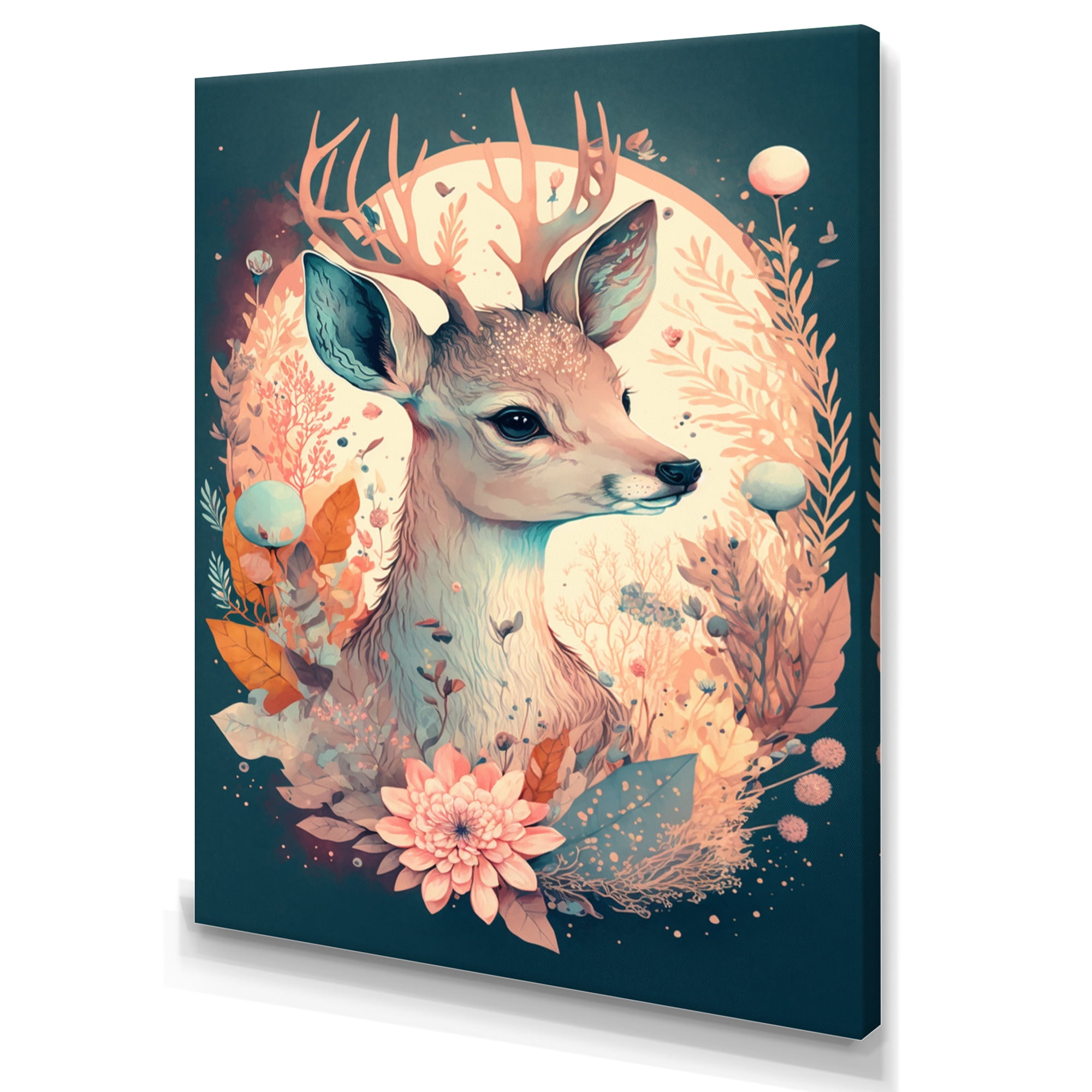 Designart Cute Deer Floral Art IV Canvas Wall Art