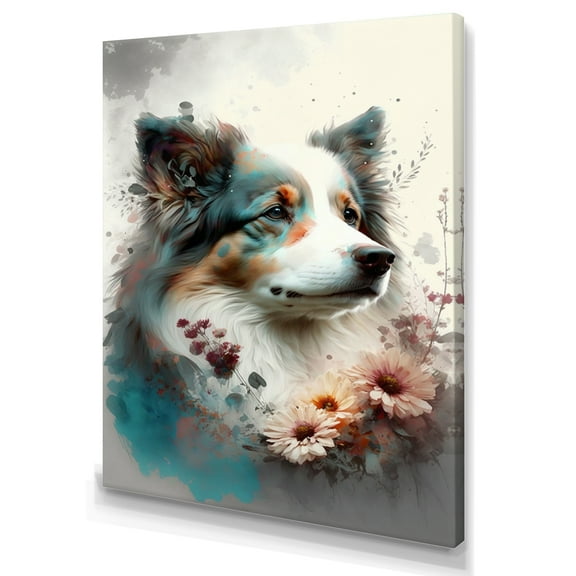 Designart Cute Dog Floral Art IV Canvas Wall Art