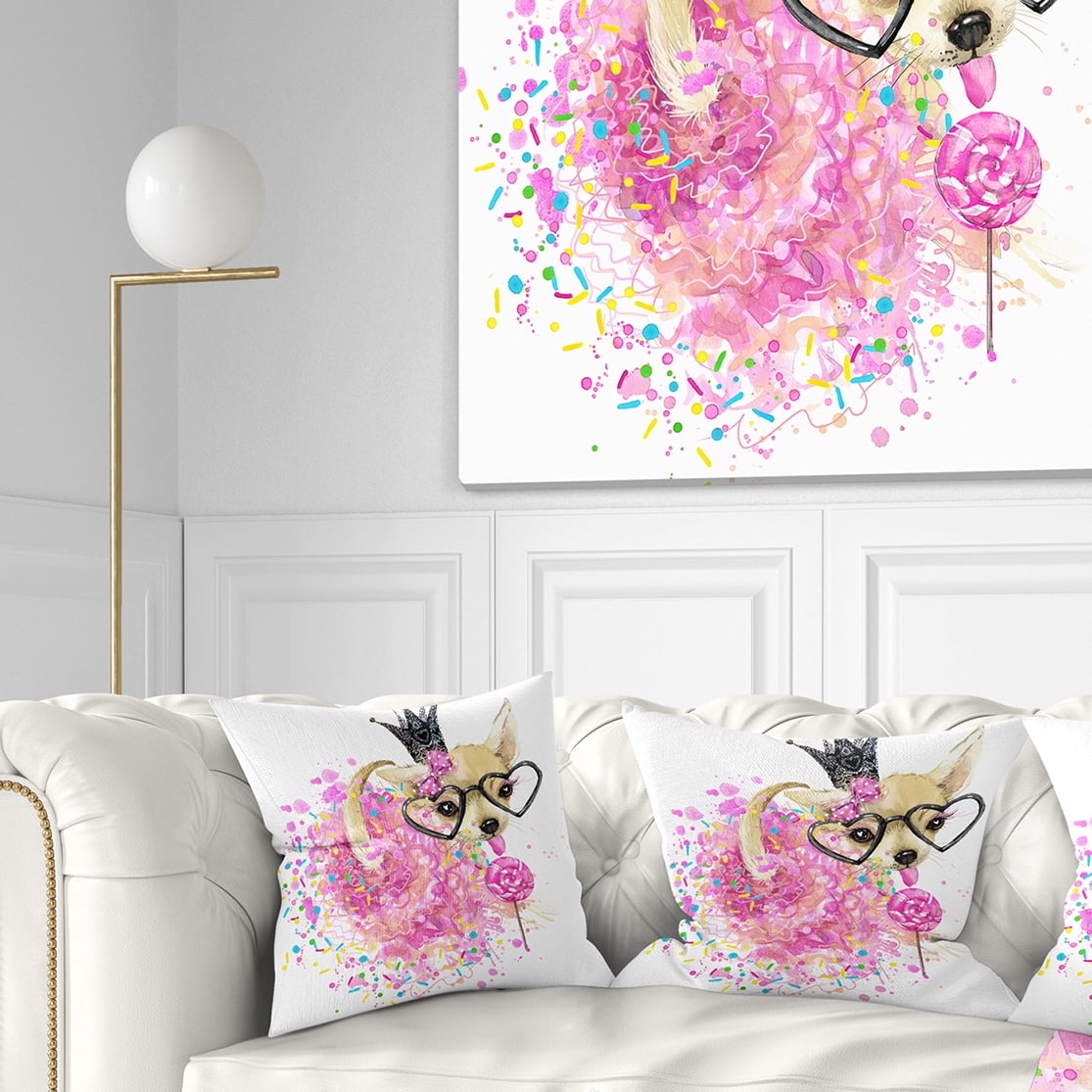 Designart Cute Dog with Crown and Glasses - Contemporary Animal Throw Pillow - 16x16