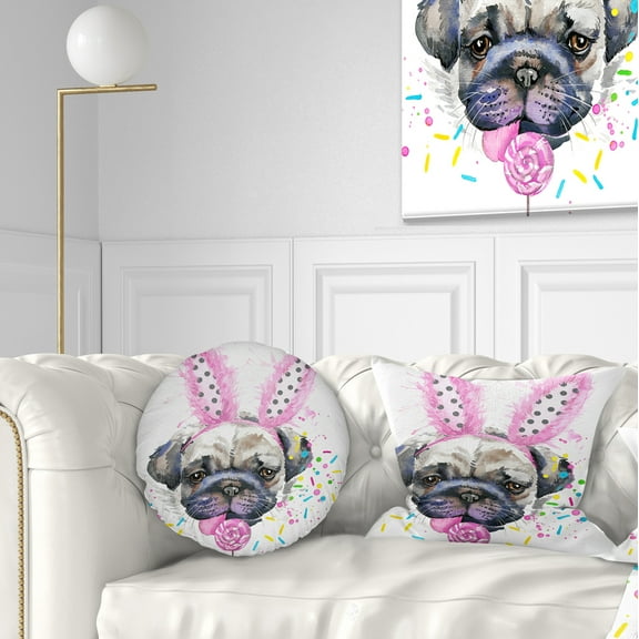 Designart Cute Dog with Pink Feather Hat - Contemporary Animal Throw Pillow - 12x20