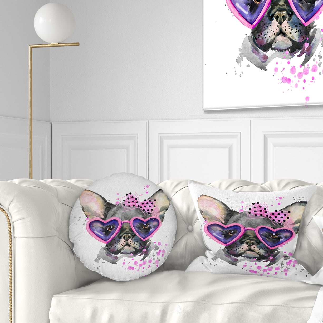 Designart Cute Dog with Pink Glasses - Animal Throw Pillow - 12x20
