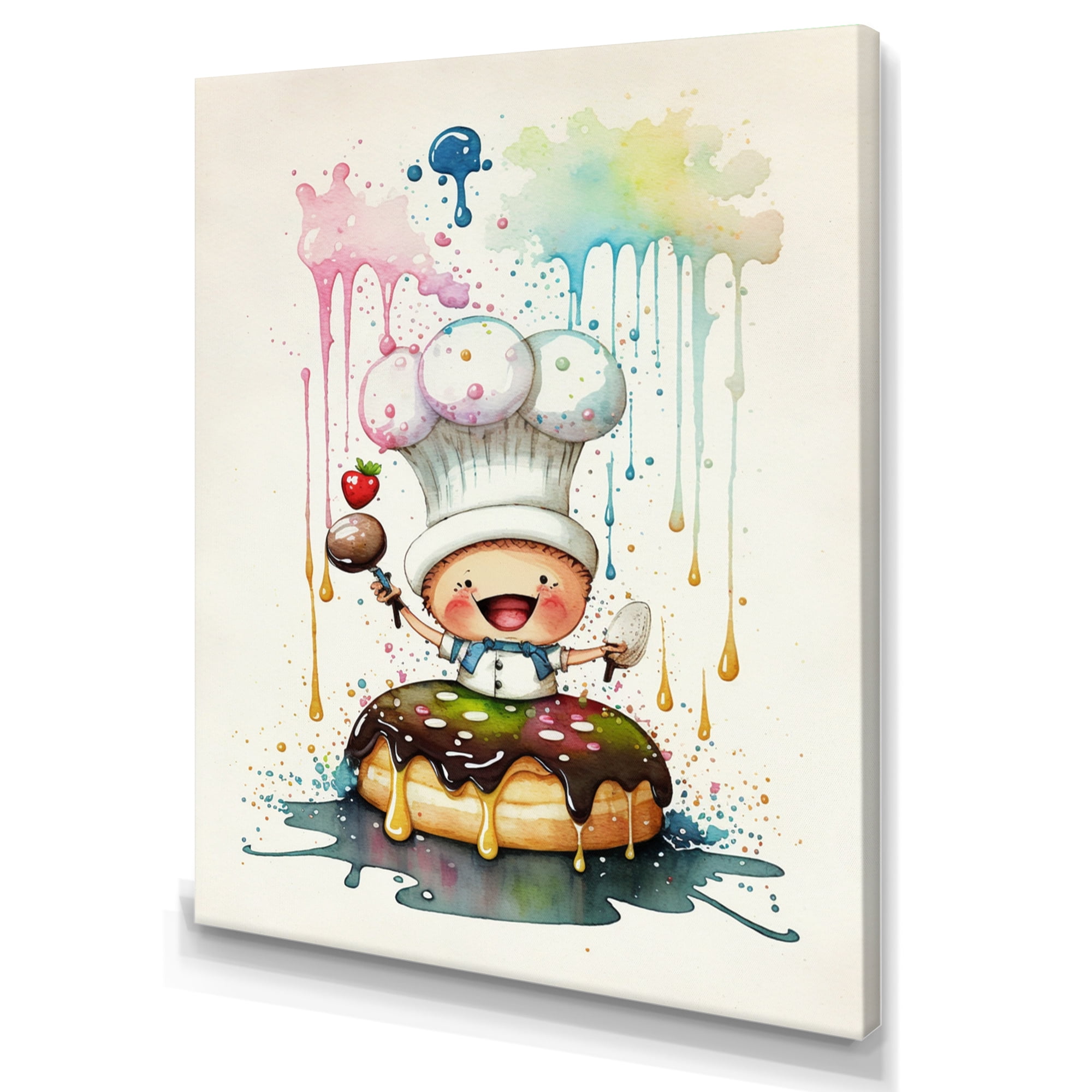 Designart Cute Donut With Chef Hat II Canvas Wall Art