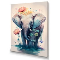 Designart Cute Elefant Floral Art II Canvas Wall Art