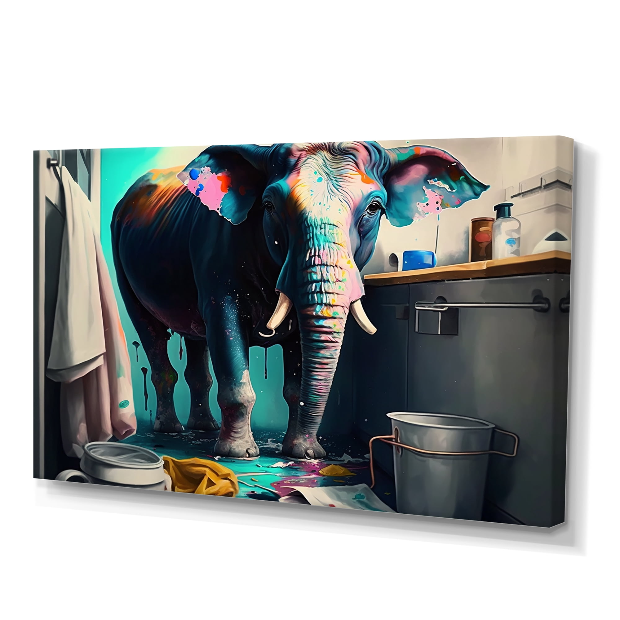 Designart Cute Elephant Doing Laundry I Canvas Wall Art