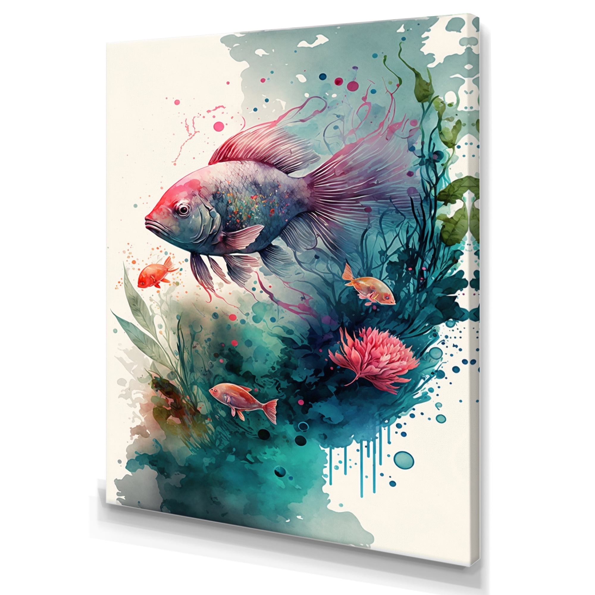 Designart Cute Fish Floral Art I Canvas Wall Art