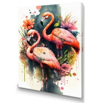 Designart Cute Flamingos Floral Art II Canvas Wall Art