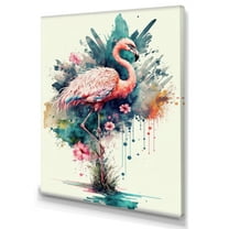 Designart Cute Flamingos Floral Art III Canvas Wall Art