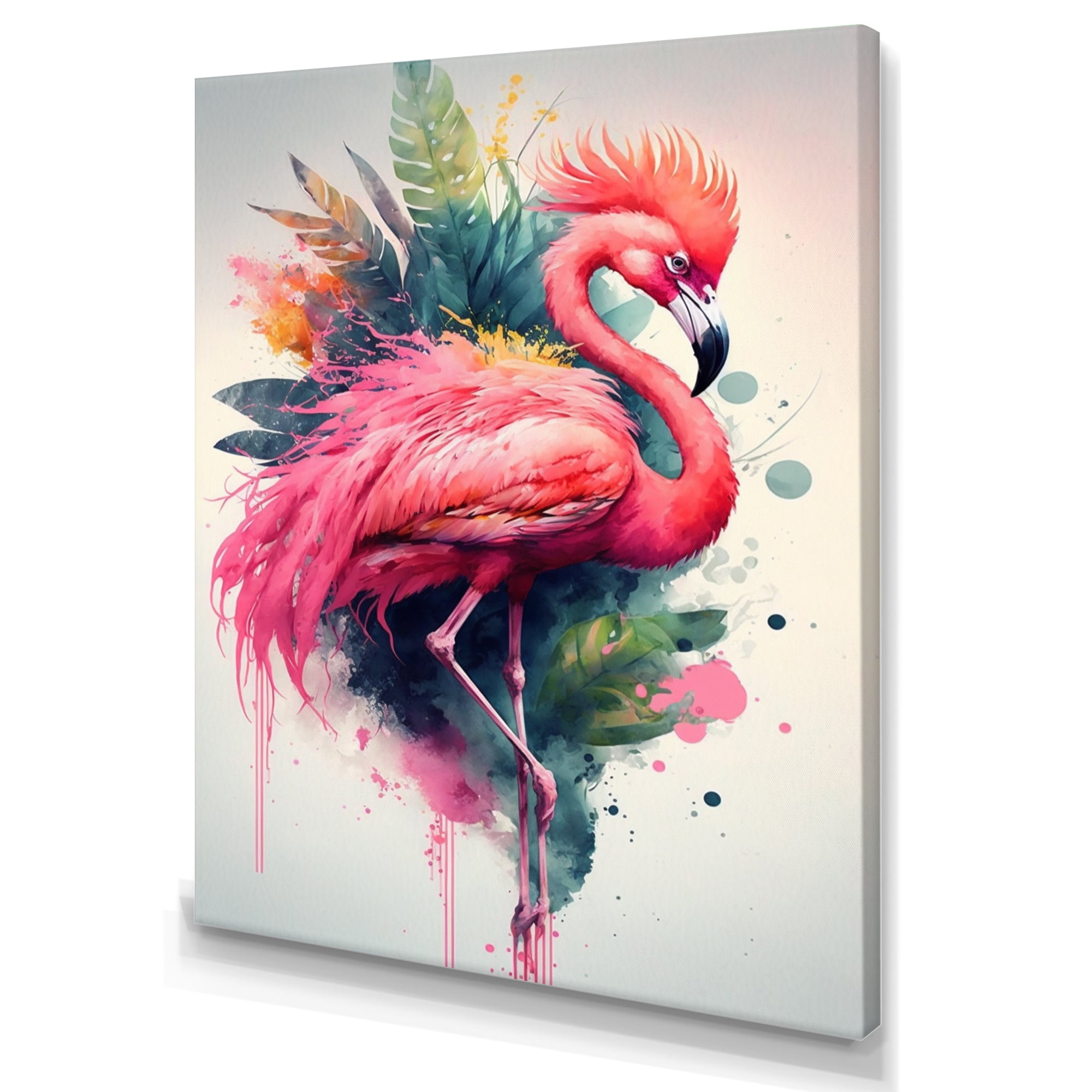 Designart Cute Flamingos Floral Art IV Canvas Wall Art