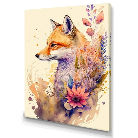 Designart Cute Fox Floral Art IV Canvas Wall Art