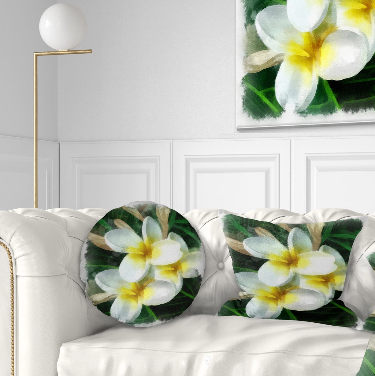 Designart Cute Frangipani Flowers Watercolor - Floral Throw Pillow - 12x20