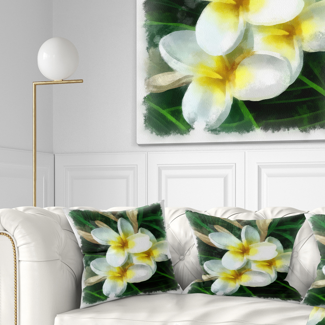 Designart Cute Frangipani Flowers Watercolor - Floral Throw Pillow - 18x18